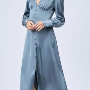 Cider Long Sleeve Satin Dress in Blue